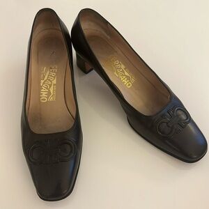 Salvatore Ferragamo Leather Black Women’s heel size 7.5 B two inch heel